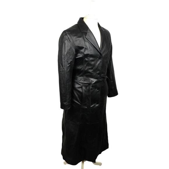 Wilson’s Leather Pelle Studio Thinsulate Full Length Leather Trench Coat Black - Picture 4 of 13